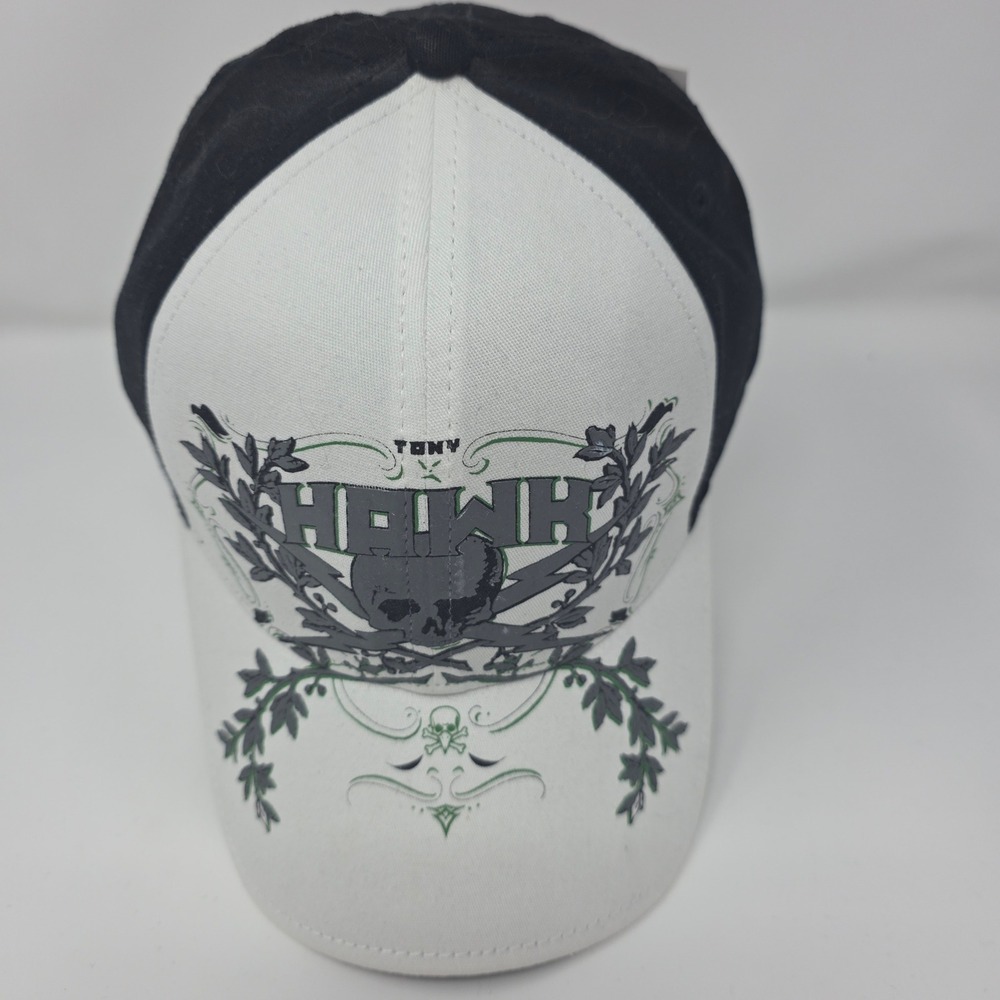 Tony Hawk Skull Graphic Hat S/M Skateboarding Two Tone Black White Y2K Style Cap